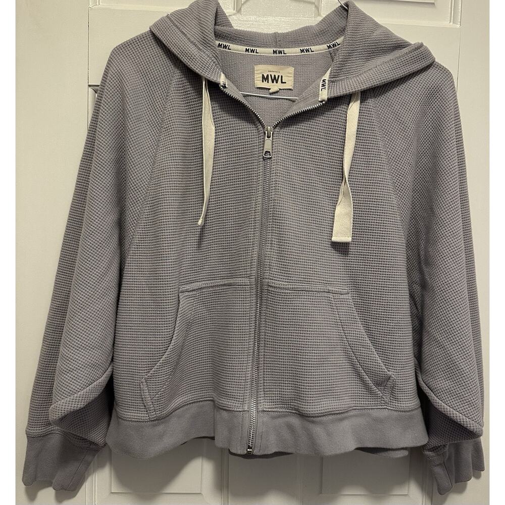MWL Madewell Textured Waffle Cocoon Hoodie Women M Light Grey Full Zip